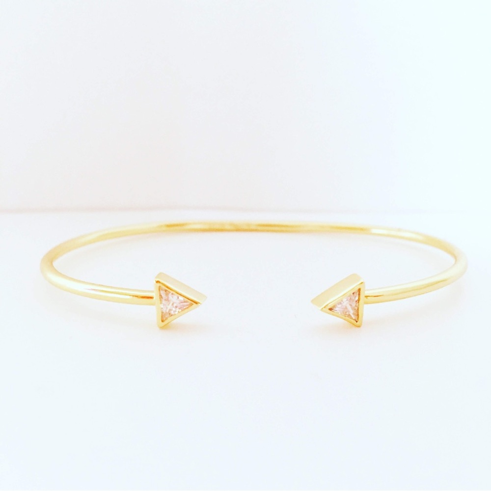 Gold Vermeil Bangle Two Triangle Cubic Zirconia  Stones
